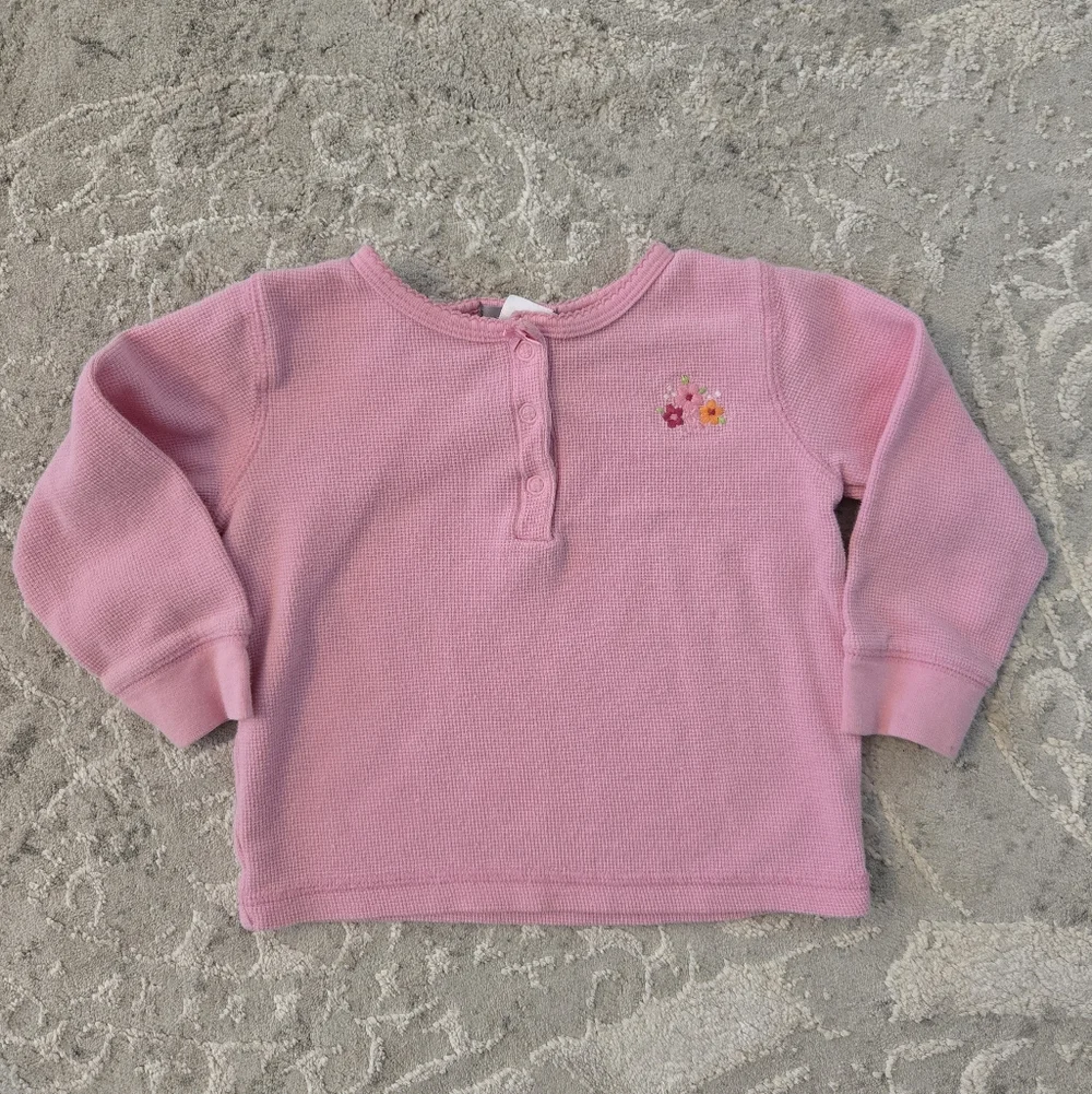 Carter's Embroidered Flowers Pink Long Sleeved Waffle Tee